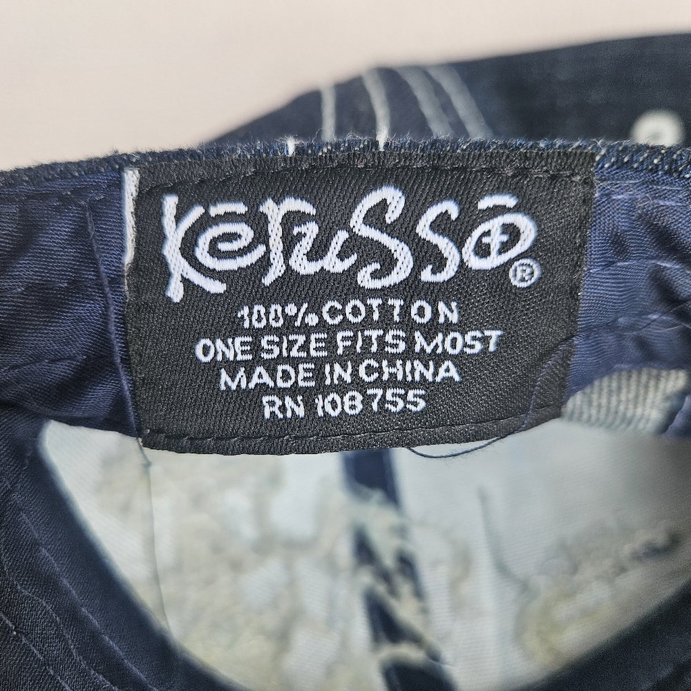 Kerusso Cross Cadet Cap Hat Denim Blue Women OS Studded Bedazzled Distressed - Picture 8 of 8
